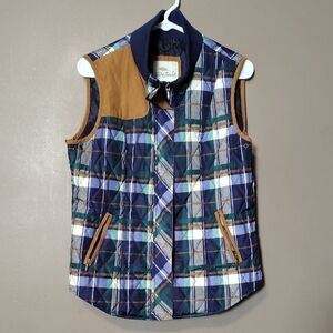Bob Timberlake Blue & Tan Plaid Puffer Full Zip Vest Size L